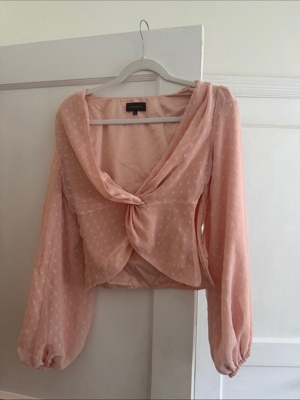 MAJORELLE Pink Knot-Front Cropped Blouse